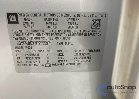 2015 Cadillac Srx Luxury Collection z USA, uszkodzony, nr VIN 3GYFNBE37FS555971